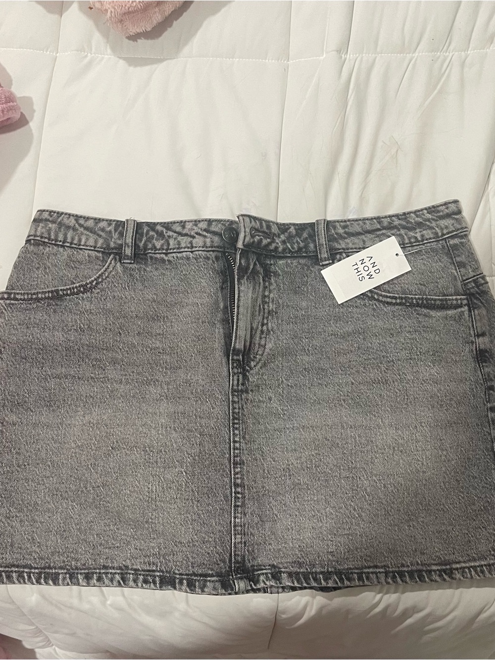 Washed Grey Denim Mini Skirt - And Now This